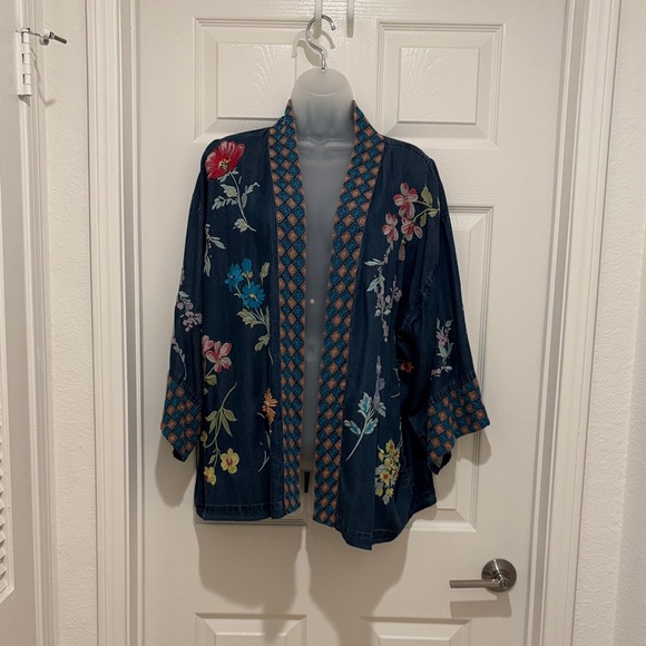 Johnny Was Jackets & Blazers - Johnny Was Navy Floral Embroidered Jean Jacket